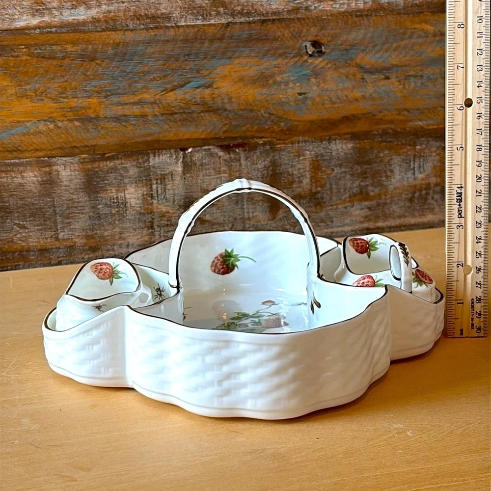 Vintage Coalport Bone China Strawberry Basket With Creamer And Open Sugar Bowl